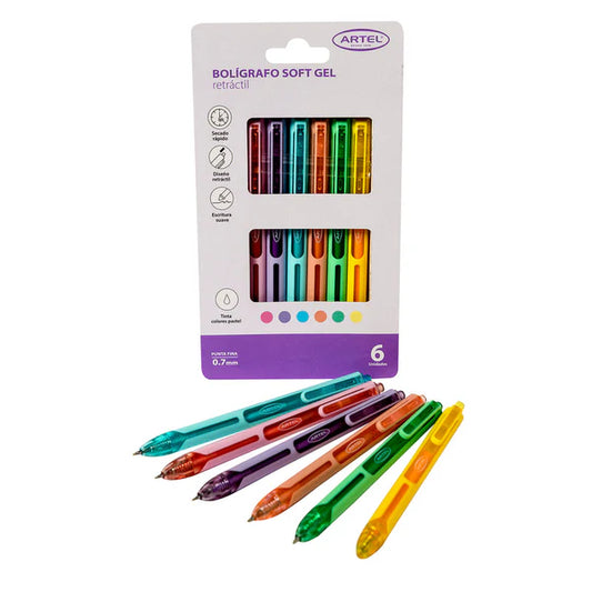 Blíster Bolígrafos Gel Artel 6 Unidades Colores Pastel