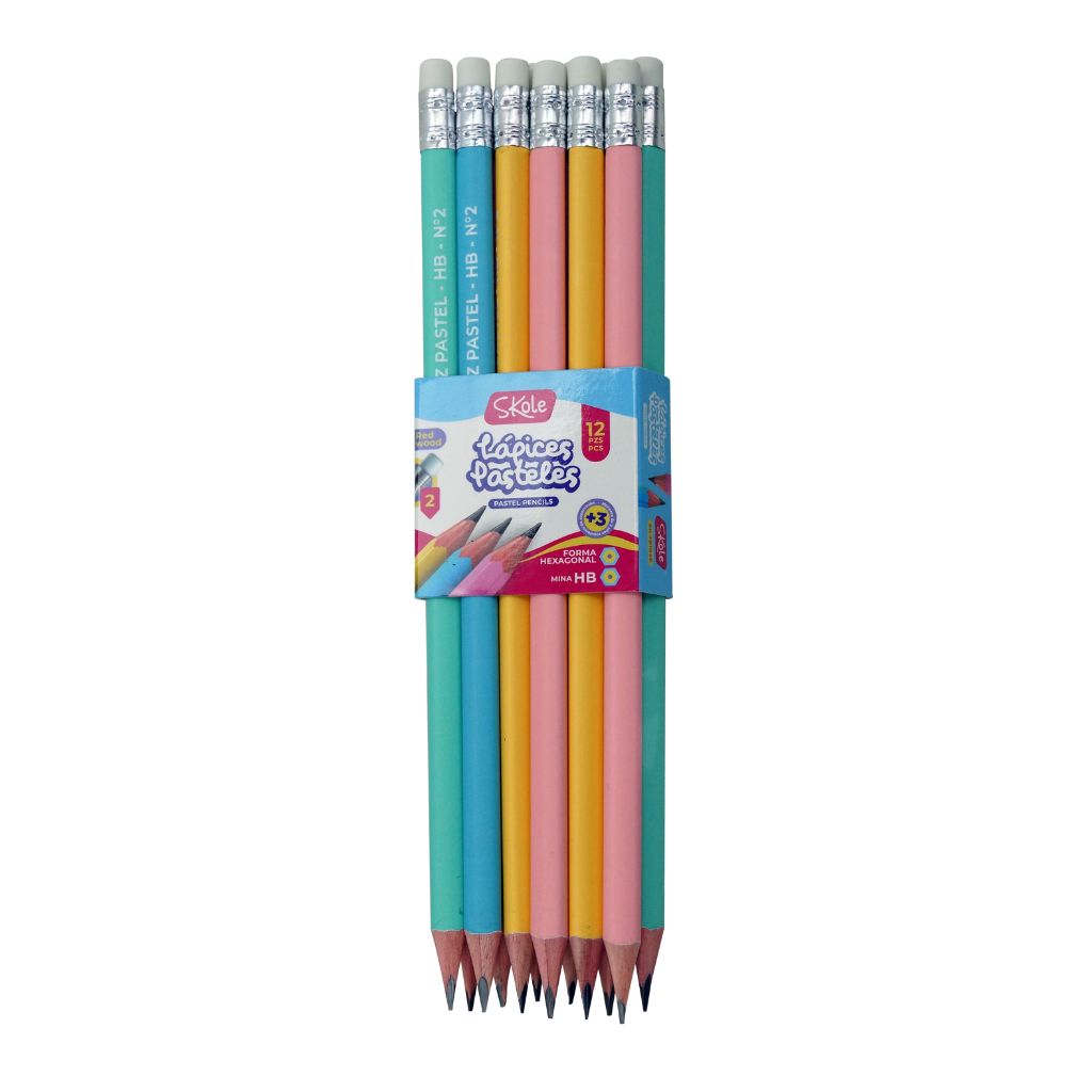 LAPICES GRAFITO HB 12 UNID CUERPO COLORES PASTEL