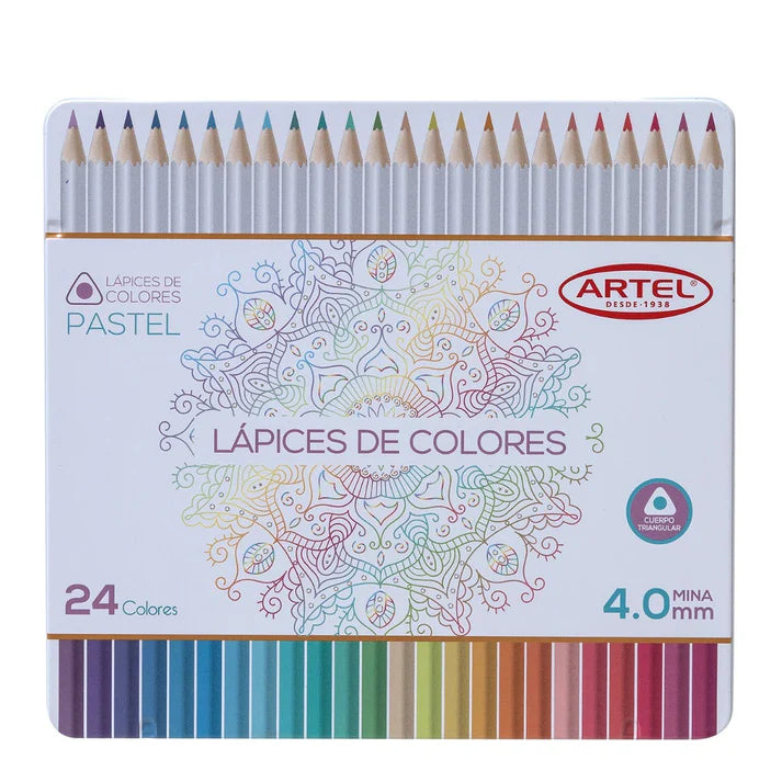 Estuche Metálico 24 lápices colores pasteles ARTEL
