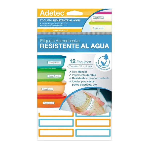 Etiquetas Resistentes al Agua Adetec 70x14mm 12 Unidades