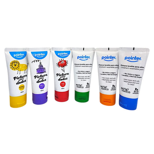 Tempera Lavable Pointer Para Dedos Escolar 60ml X6 Unidades