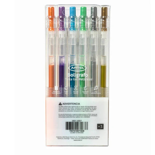 Estuche Bolígrafo Gel Artel 0,5 Mm Metálicos 6 Unidades