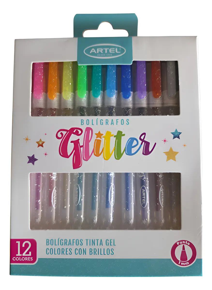 Bolígrafos Gel glitter 12 colores artel