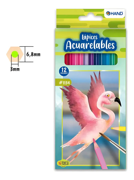 Lápices Acuarelables 12 Colores Marca Hand