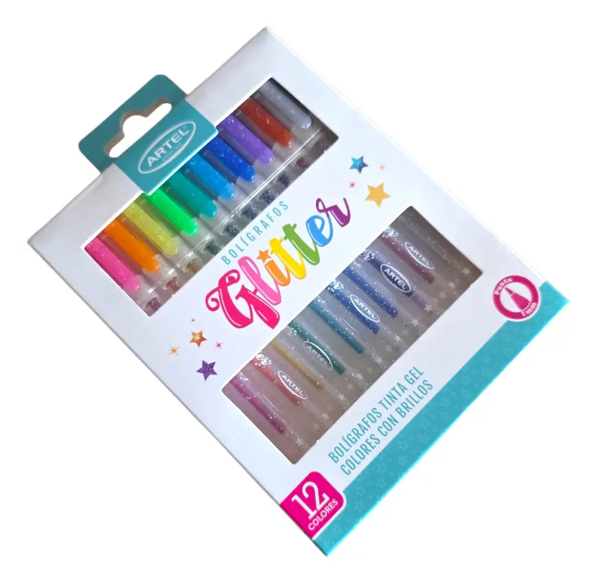 Bolígrafos Gel glitter 12 colores artel