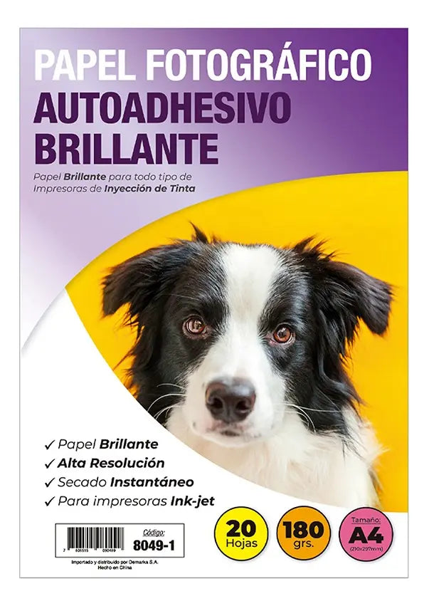 papel fotografico adhesivo brillante 20 hojas 180gr A4