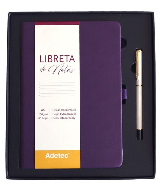 Adetec Caja Regalo Libreta A5 azul C/Lapiz