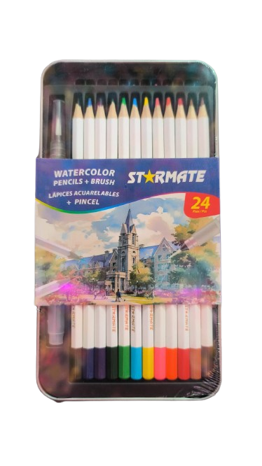 Lápices 24 Colores Acuarelables En Caja Metálica Starmate