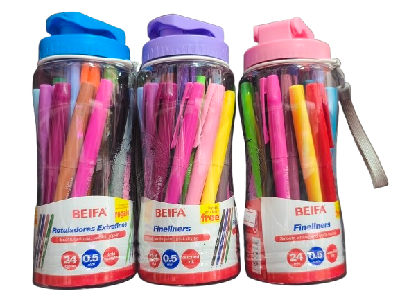 Set de Tiralíneas 0.5mm Suaves 24 Colores + Botella Beifa