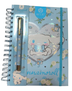 Libreta Cinnamoroll con Stickers + Bolígrafo Tinta Negra Ascott