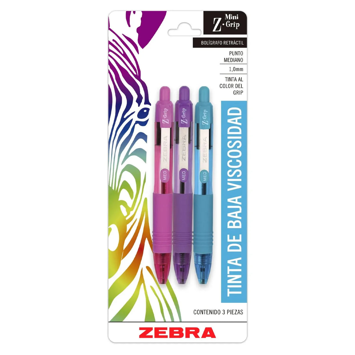 Bolígrafo Zebra Mini Z-Grip Fashion 3 unidades