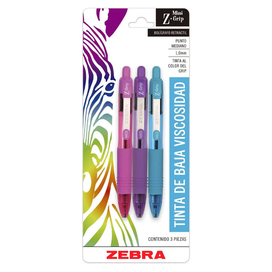 Bolígrafo Zebra Mini Z-Grip Fashion 3 unidades