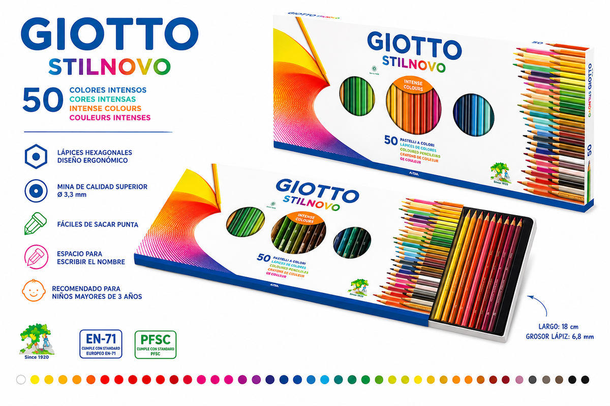 Lápiz de Madera Stilnovo 50 Colores Intensos