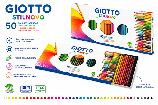 Lápiz de Madera Stilnovo 50 Colores Intensos