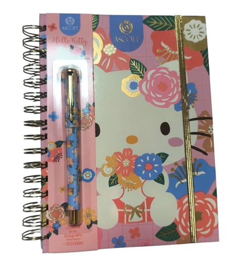 Libreta Hello Kitty con Stickers + Bolígrafo Tinta Negra Ascott