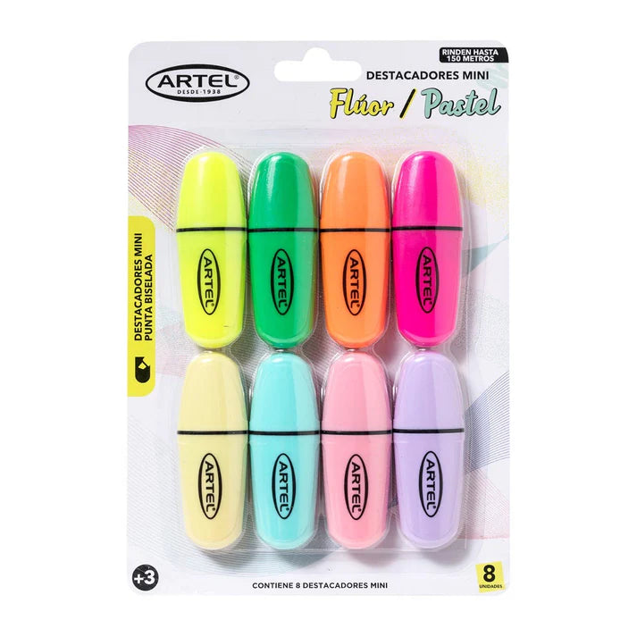 Destacador Artel  Mini Pastel + fluor 8 unidades