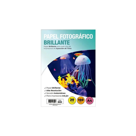 papel fotografico brillante 20 hojas 150gr A4