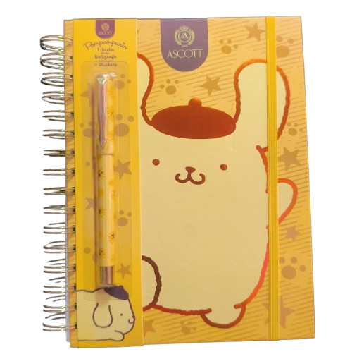 Libreta Pompompurin con Stickers + Bolígrafo Tinta Negra Ascott