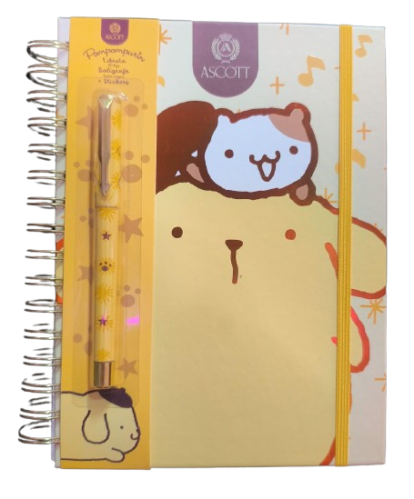 Libreta Pompompurin con Stickers + Bolígrafo Tinta Negra Ascott