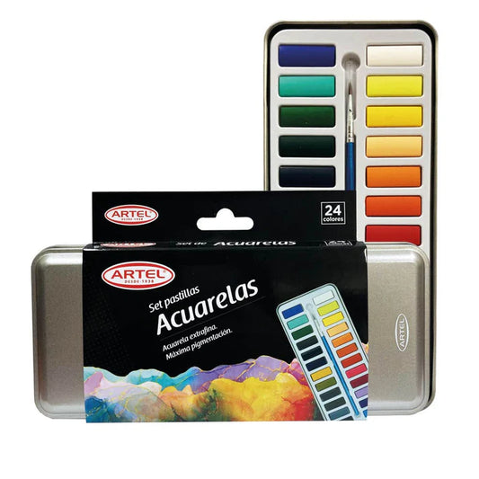 ESTUCHE ARTEL  ACUARELAS EN PASTILLAS 24 COLORES