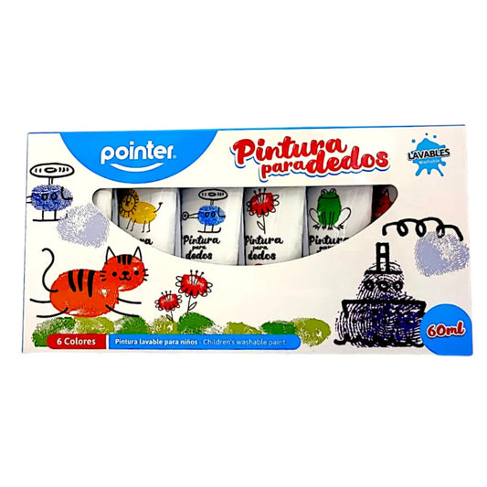 Tempera Lavable Pointer Para Dedos Escolar 60ml X6 Unidades