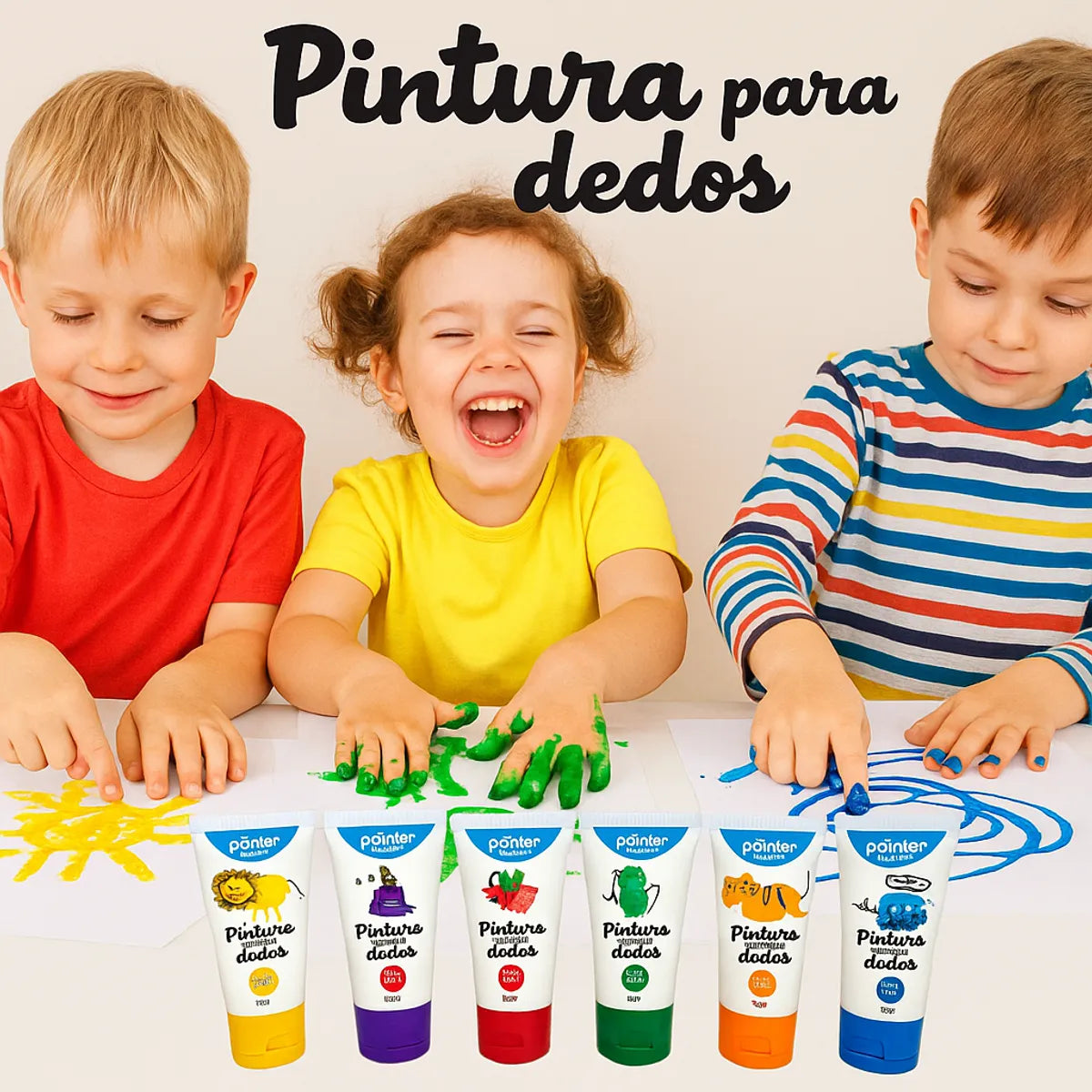 Tempera Lavable Pointer Para Dedos Escolar 60ml X6 Unidades