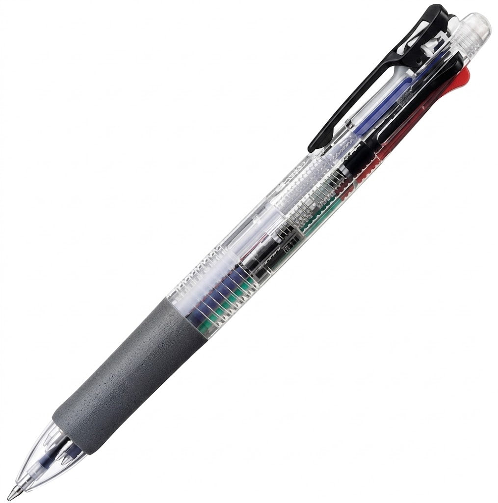 Bolígrafo multifunción Zebra Clip-On de 4 colores con punta de 0,7 mm + lápiz de 0,5 mm - Cuerpo transparente