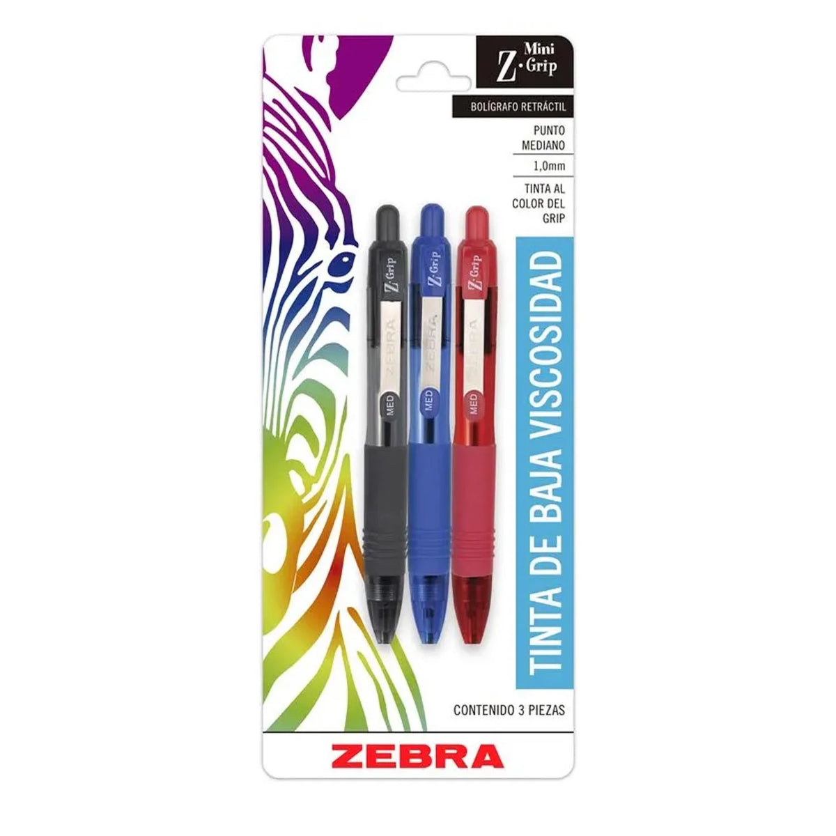 Bolígrafo Zebra Mini Z-Grip Básico 3 unidades